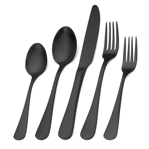 Matte Black Silverware Set, Satin Finish 20-Piece Stainless Steel Flatware Se...