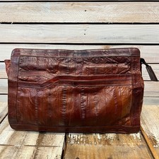 Vintage Brown Eel Skin Leather Oversized Clutch Bag Retro