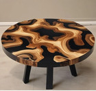 15" Handmade Round Epoxy Resin Coffee Table Wooden Black River Center Sofa Table