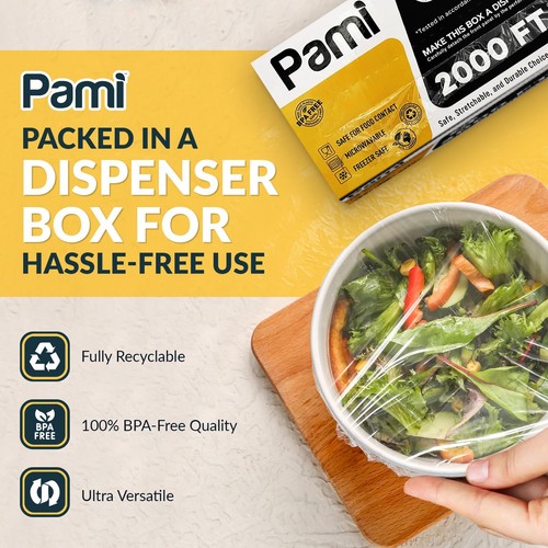 PAMI Plastic Food Wrap 18 Inch Wide X 2000ft, Clear Bpa Free Cling Wrap with ... - Picture 2 of 5