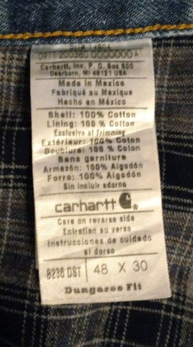 Carhartt Flannel Lined Dungaree Fit Carpenter Blue Jeans B236 DST 48X30 - Picture 3 of 7