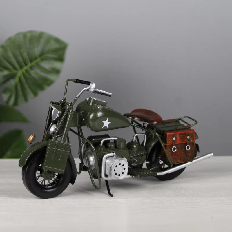 Modelo retro de motocicleta militar estadounidense artesanías de hojalata antiguas nostálgicas Foto 2 de 4