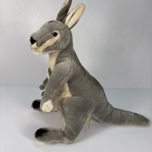 BOCCHETTA TRUDY Realistic GREY KANGAROO WITH JOEY LARGE SOFT PLUSH TOY 17"/43CM - Picture 3 of 17