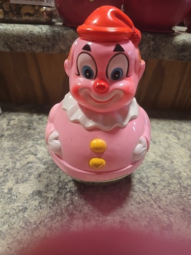 SANI BABE Kiddie Products CLOWN Musical Roly Poly Vintage Chime Toy Figure Pink - Picture 1 of 4