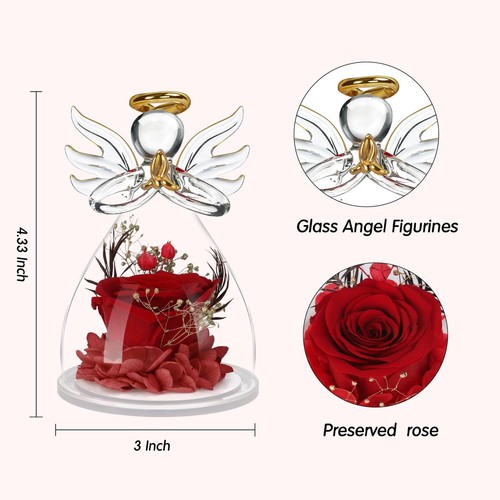 Preserved Flower Rose in Glass Angel Figurines,Mothers Day Rose Gifts for Mom... - Picture 5 of 9