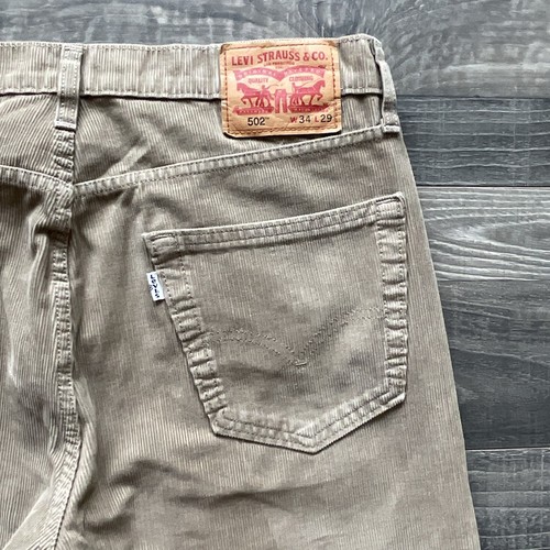 Levi's 502 Corduroy Taper Fit Pants Men’s 34x27 Tan Stretch White Tab Jeans - Picture 9 of 11