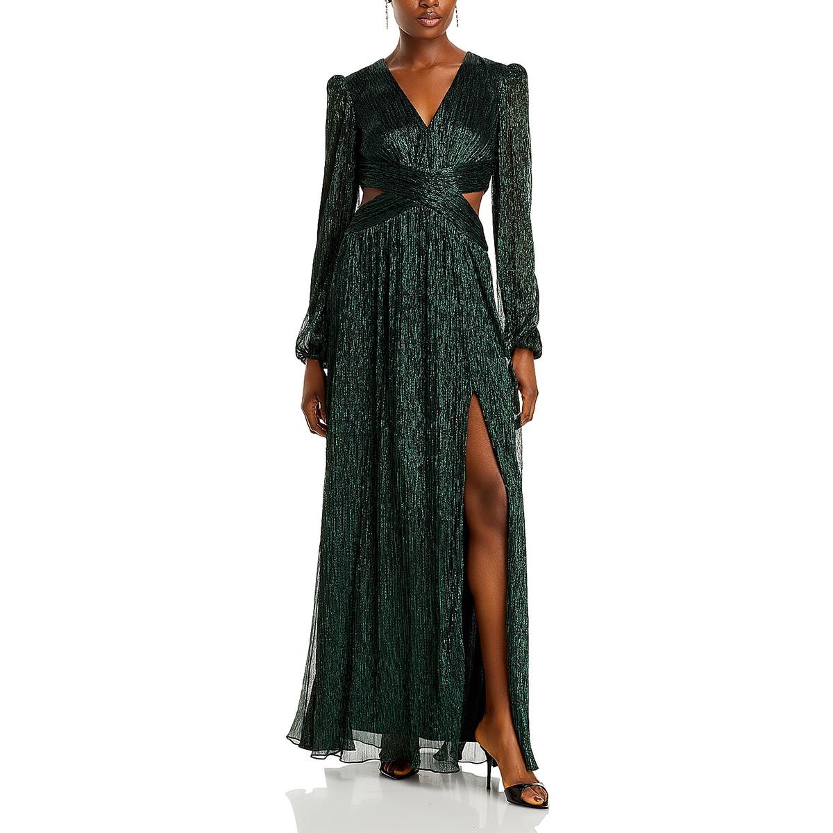 Женское зеленое вечернее платье цвета морской волны с металлическим V-образным вырезом и боковым вырезом 0 BHFO 2086