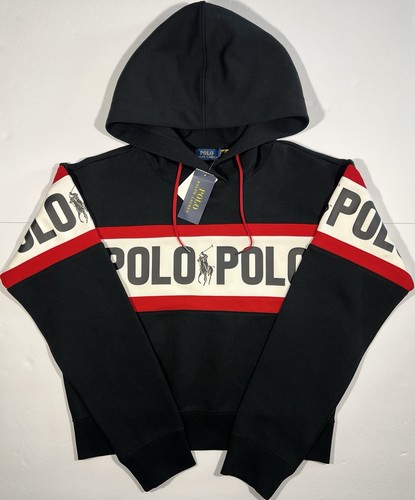 Polo Ralph Lauren Hoodie Damen Gr. M schwarz weiß Cropped Pullover Spellout Logo