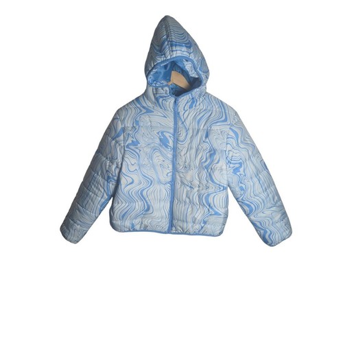 Wild Fable Women's Hooded Puffer Coat Blue White Wave Size Small Retro Winter