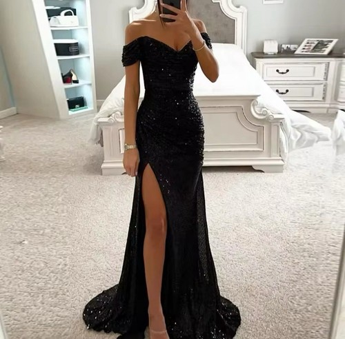 Woman Mermaid Dress Evening Prom Maxi 2025 Teen Off Shoulder Sequin Split Formal - Picture 3 of 31