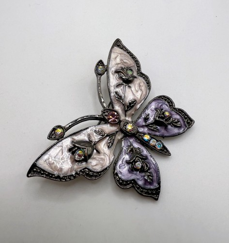 Broche Mariposa Cristal Morado Negro Rosa Vintage Rosas - Imagen 7 de 10