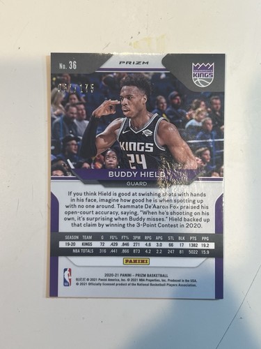 2020-21 Panini Prizm Buddy Hield Fast Break Blue Prizm /175 #36 Sacramento Kings - Foto 2 di 3