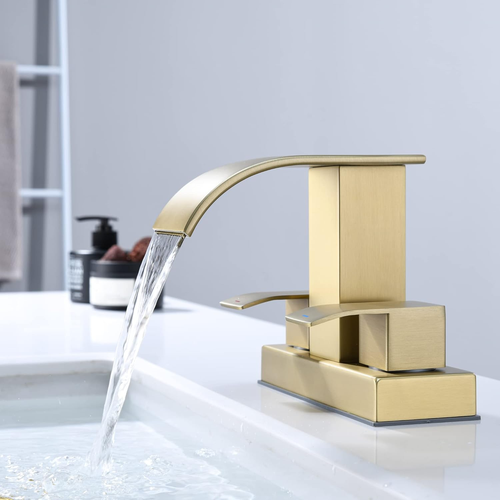 2 Handle Waterfall Bathroom Sink Faucet, Fit 4 Inch Centerset Sink Faucet, Stain - Picture 7 of 12