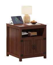 Farmhouse End Table with Charging Station, 24" Large Side Table with Open She...