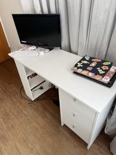White Computer Desk with 3 Drawers, Freestanding 120x60x75cm Home Office
