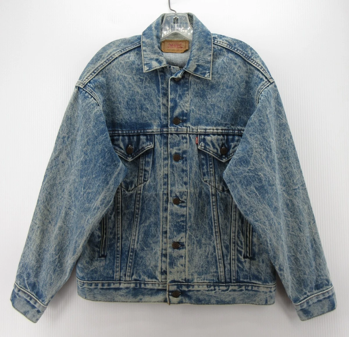 VINTAGE Levis Trucker Jacket Men Small Blue Acid Wash Moto 80s 70507-0219 USA *