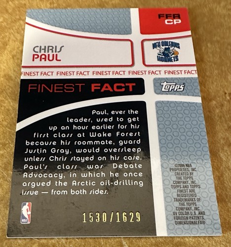Parche de camiseta Topps Finest FFR-CP Chris Paul 1530/1629 2006-07 usado en juegos - Imagen 3 de 3