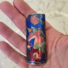 Vtg Lighter Case Cloisonne Brass Unicorn Blue Cover Holder for Bic