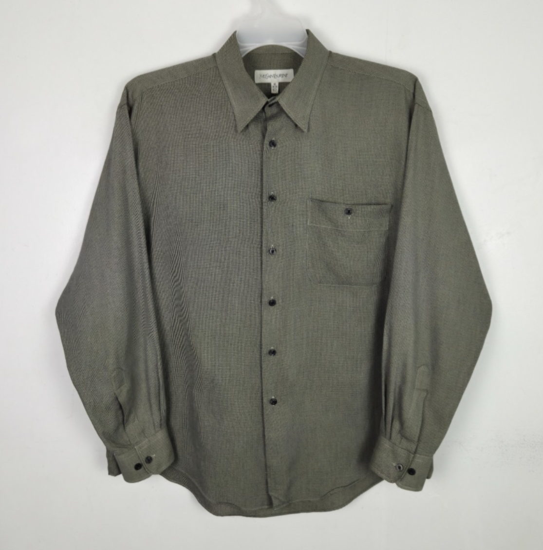 Camicia vintage Yves Saint Laurent con bottoni uomo grande 16 34 35 grigia manica lunga