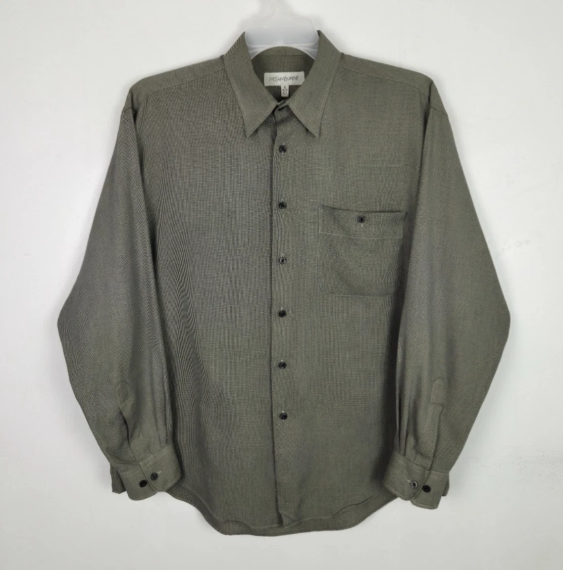 SAINT LAURENT (YSL) Camicia vintage Yves Saint Lauren con bottoni uomo grande 16 34 35 grigia manica lunga