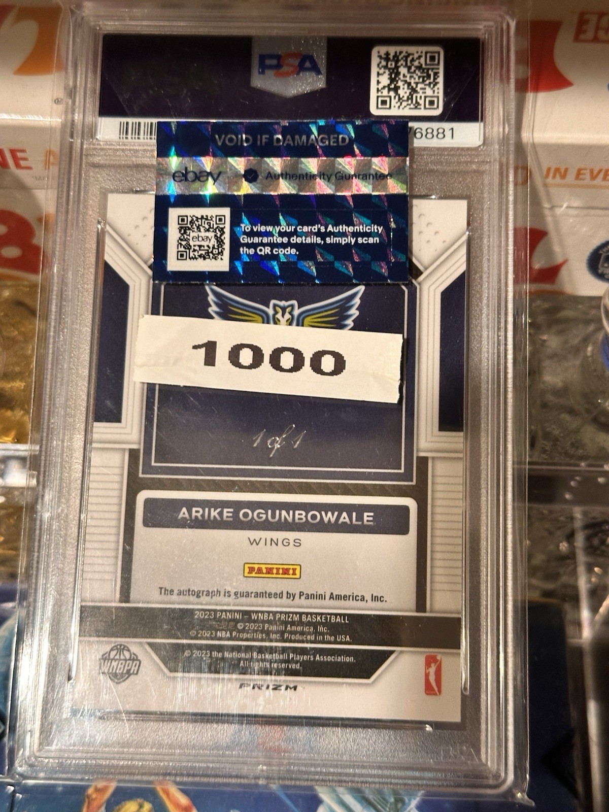 2023 Panini Prizm WNBA Gold Vinyl Arike Ogunbowale AUTO 1/1 PSA 9 Wings Fanatic view 2