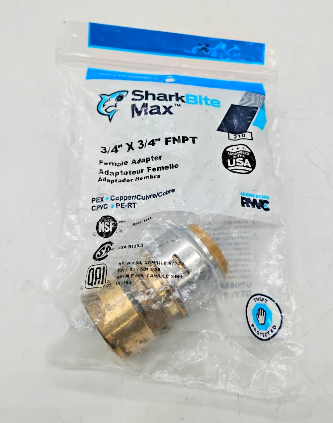 SharkBite Max UR088A 3/4 x 3/4 FNPT Adapter Push to Connect Brass Fitting