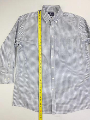 Camisa Oxford Stafford Calce Regular Talla 17 32-33 Hombres Azul Marino Blanco A Cuadros Con Botones - Imagen 8 de 9