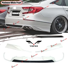 FOR 18-22 ACCORD YOFER PLATINUM WHITE PEARL REAR BUMPER DIFFUSER+CORNER APRON