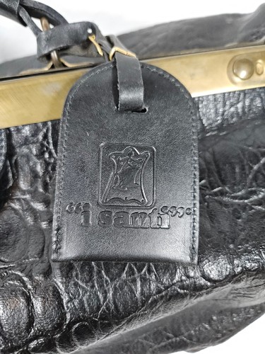 "I Santi" Satchel Duffel Doctor Bag Black Croc Skin Gold Metal Hinged Hardware - Picture 2 of 23
