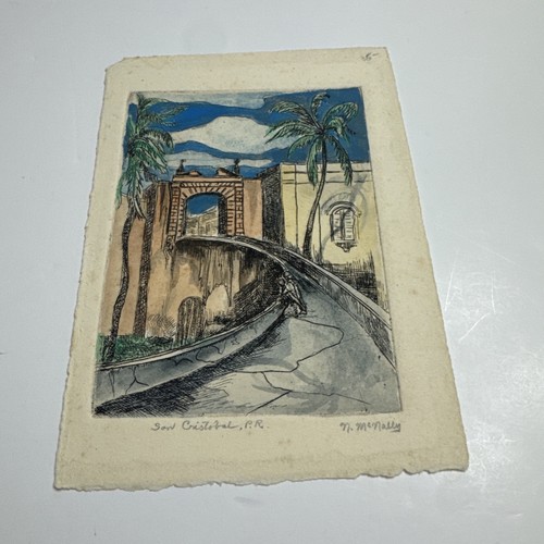 Ancienne petite estampe San Cristóbal, Porto Rico, signée par N. McNally - Photo 19/19