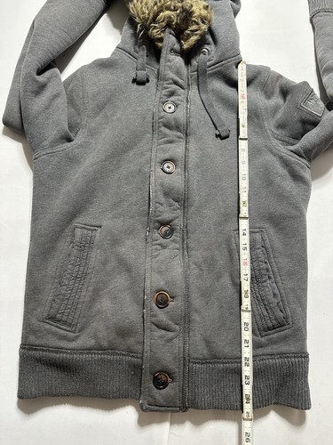 Abercrombie & Fitch Fur Hood Sherpa Lined Fleece Men’s Gray Zip Hoodie M Medium - Picture 10 of 18