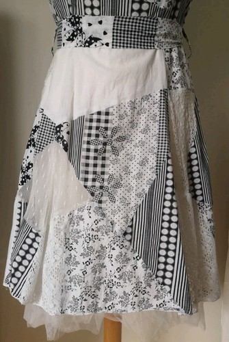 Patchwork Cotton fit & Flare dress Layered asymmetric net Hem Size 10-12 - Picture 24 of 24