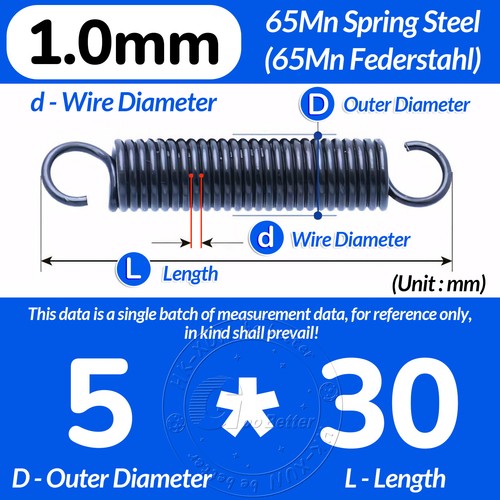 L=20-300mm Zugfeder mit Haken, Zugfedern Feder Federstahl, d=1,0mm, D=5-12mm - Picture 22 of 179