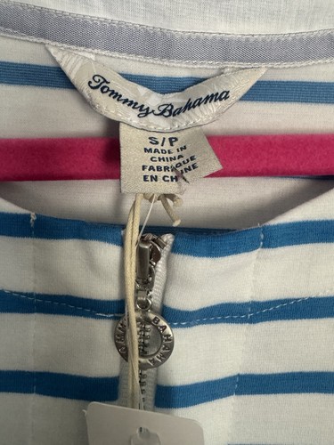 Abito Tommy Bahama Jovanna a righe con zip davanti nuovo con etichette $128 taglia small bianco blu canale - Foto 4 di 5