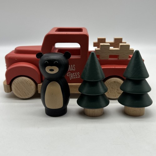 Hogar y mano con magnolia, camioneta pickup de juguete de madera de 7” árboles de Navidad oso - Imagen 5 de 11