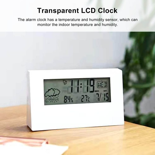 (White)LCD Alarm Clock Transparent Large Screen Display Battery Powered Digital - Picture 5 of 12