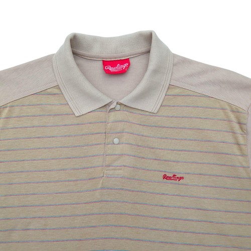 Vtg 1980’s Rawlings Activewear Mens M/L Polo Shirt Striped Single Stitch Beige - Picture 4 of 9