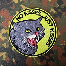 NO KISSES JUST HISSES Embroidered Iron-On/Sew-On Patch CAT KITTY FELINE FUNNY