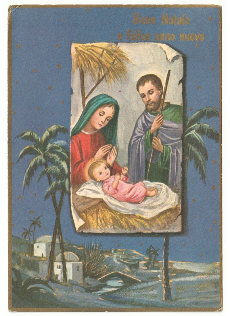 1971 Postkarte Religiös Vintage Heilige Familie Bethlehem Frohe Weihnachten