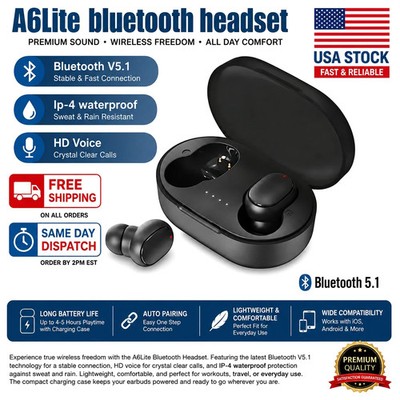 A6S TWS Wireless Bluetooth Earbuds, Stereo Sports Headset Android & iPhone 1Pc