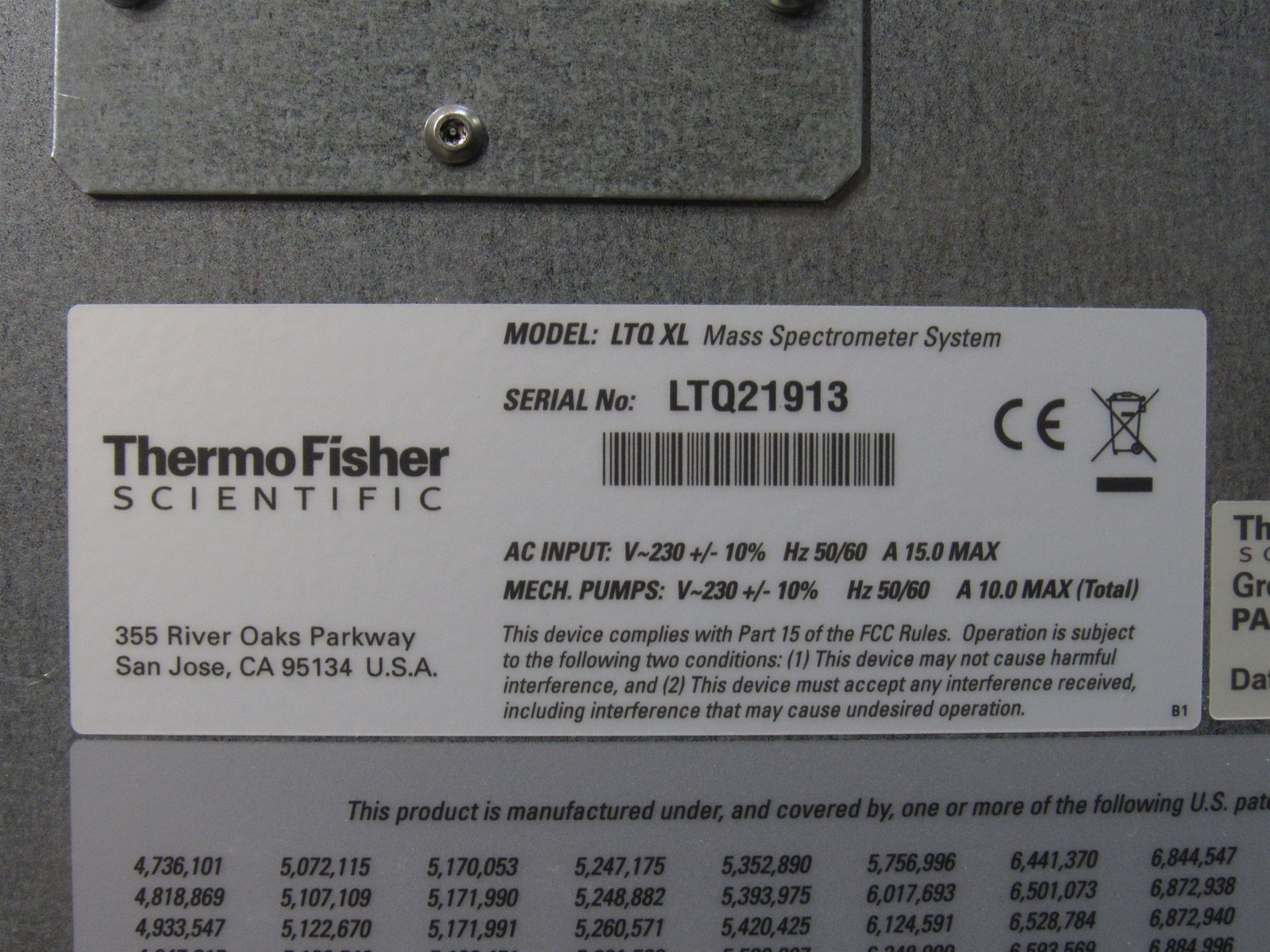 Thermo Scientific LTQ XL Linear Ion Trap Mass Spectrometer; 230V