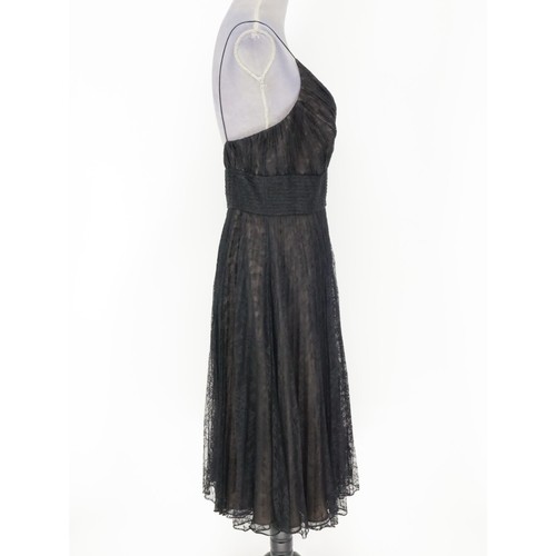 Carmen Marc Valvo Dress Womens 8 Black Lace Zip Silk Lined Strappy Fit Flare New - Picture 6 of 15