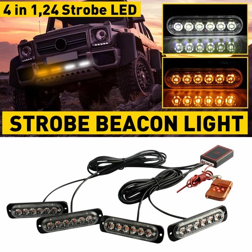 4PCS AMBER WHITE 6-LED STROBE LAMPS FLASHING WARNING LIGHTS FOR CAR TRUCK PICKUP - Picture 13 of 20