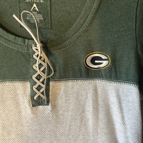 Green Bay Packers Womens T-Shirt L Antigua Quarter Tie Lace Up Front Top - Bild 3 von 7