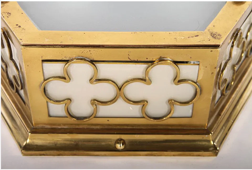 3 BRASS MODERN VINTAGE CEILING MOUNT LIGHT FIXTURES ART DECO STYLE WITH CLOVERS - Image 3 of 3