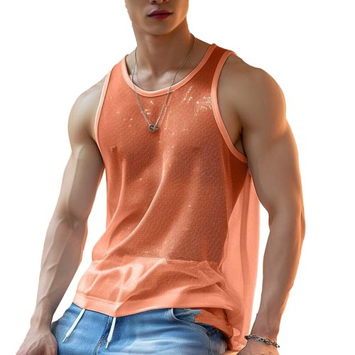 Men's Sleeveless See through Mesh T Shirt Crew Neck Tank Tops Nightclub Party - Picture 8 of 32