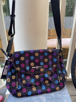 NWT Karl Lagerfeld Paris Black multicolor Jewel Pattern Nylon Shoulder Bag