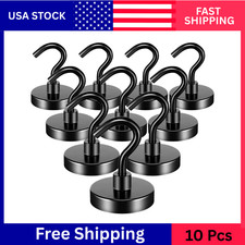 10 Pack Black Magnetic Hooks Heavy Duty, 50LBS Magnet Hook for Hanging, Magnet
