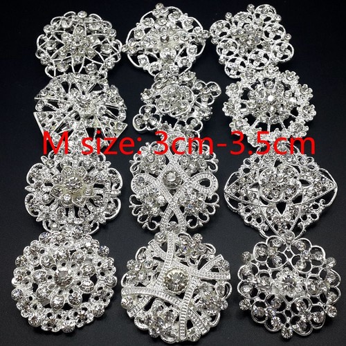 Lot32 Großpackung Legierung Silber Strass Kristall Blume Broschen Pins Zum Selbermachen Bouquet - Bild 6 von 12