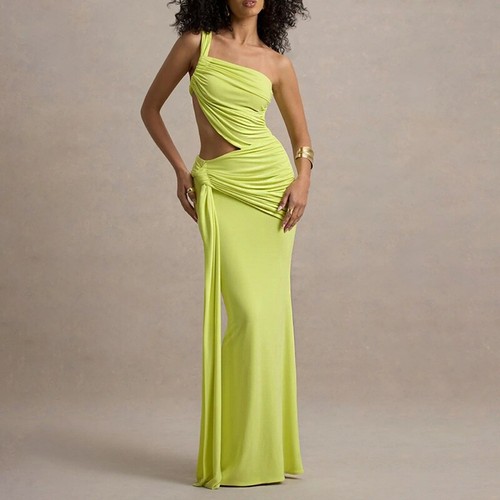 Summer Sexy One Shoulder Backless Strapless Fashion Solid Color Pleated Dress - Picture 4 of 11
